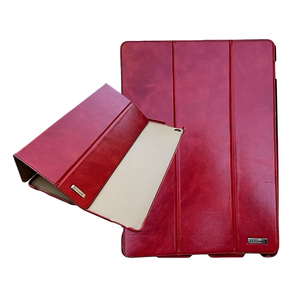 ICARER Genuine Leather Tri-Fold Stand Smart Case Cover for iPad 12”x 8 3/4”